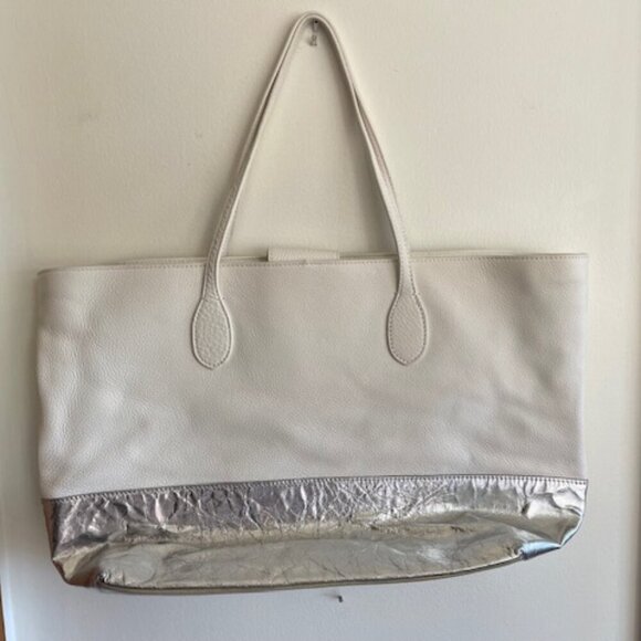 TALBOTS Leather White Silver Large Tote Bag NWOT - Picture 6 of 16